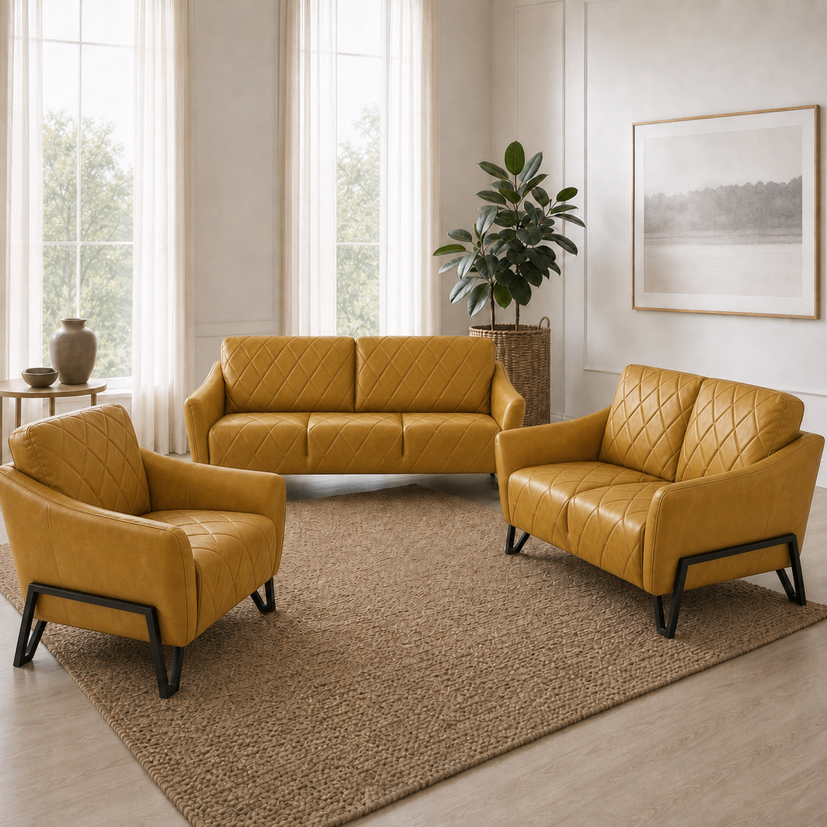Plume 3+2+1 Sofa Set, 3+2+1 full set, yellow, detail view