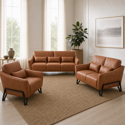 Plume - 3+2+1 Sofa Set, alternate room angle of the complete 3+2+1 sofa set