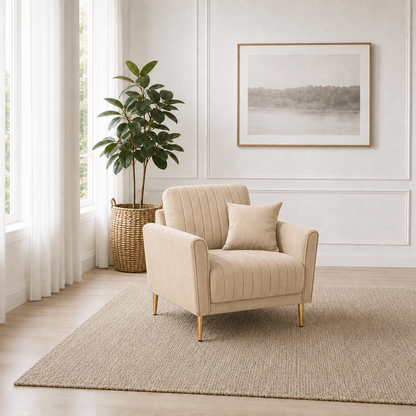 Plush 3+2+1 Sofa Set, 1 seater, beige, room view
