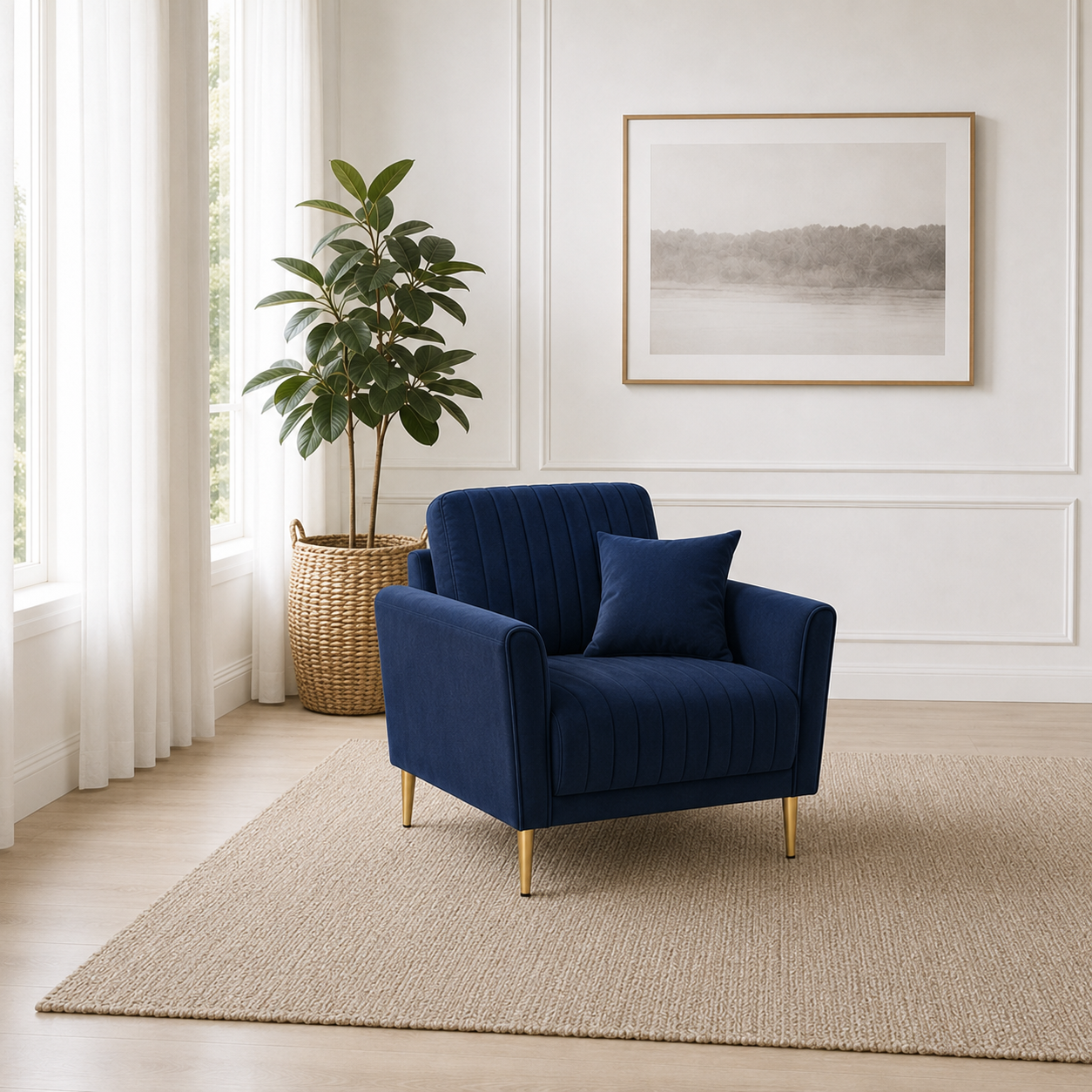 Plush 3+2+1 Sofa Set, 1 seater, blue, room view
