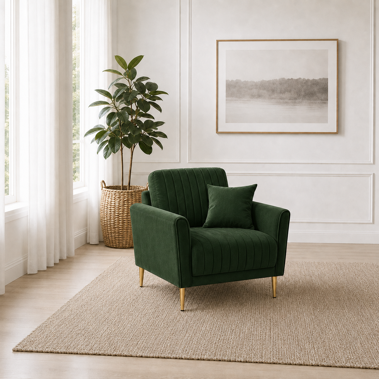 Plush 3+2+1 Sofa Set, 1 seater, green, room view