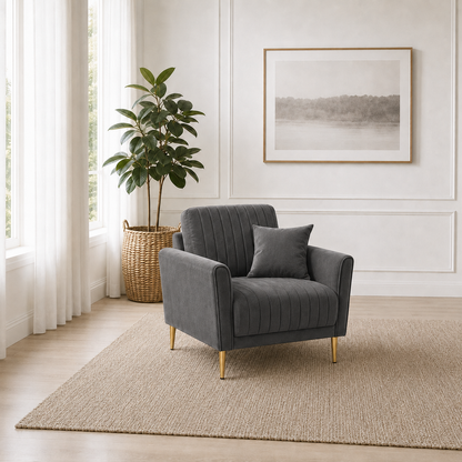Plush 3+2+1 Sofa Set, 1 seater, grey, room view