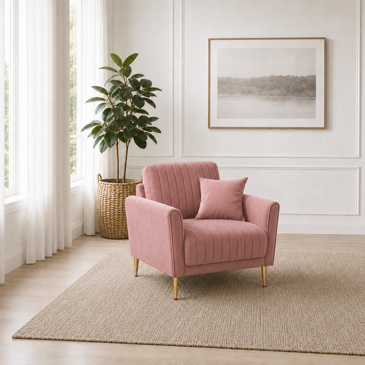 Plush 3+2+1 Sofa Set, 1 seater, pink, room view