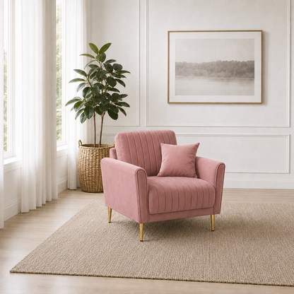 Plush 3+2+1 Sofa Set, 1 seater, pink, room view