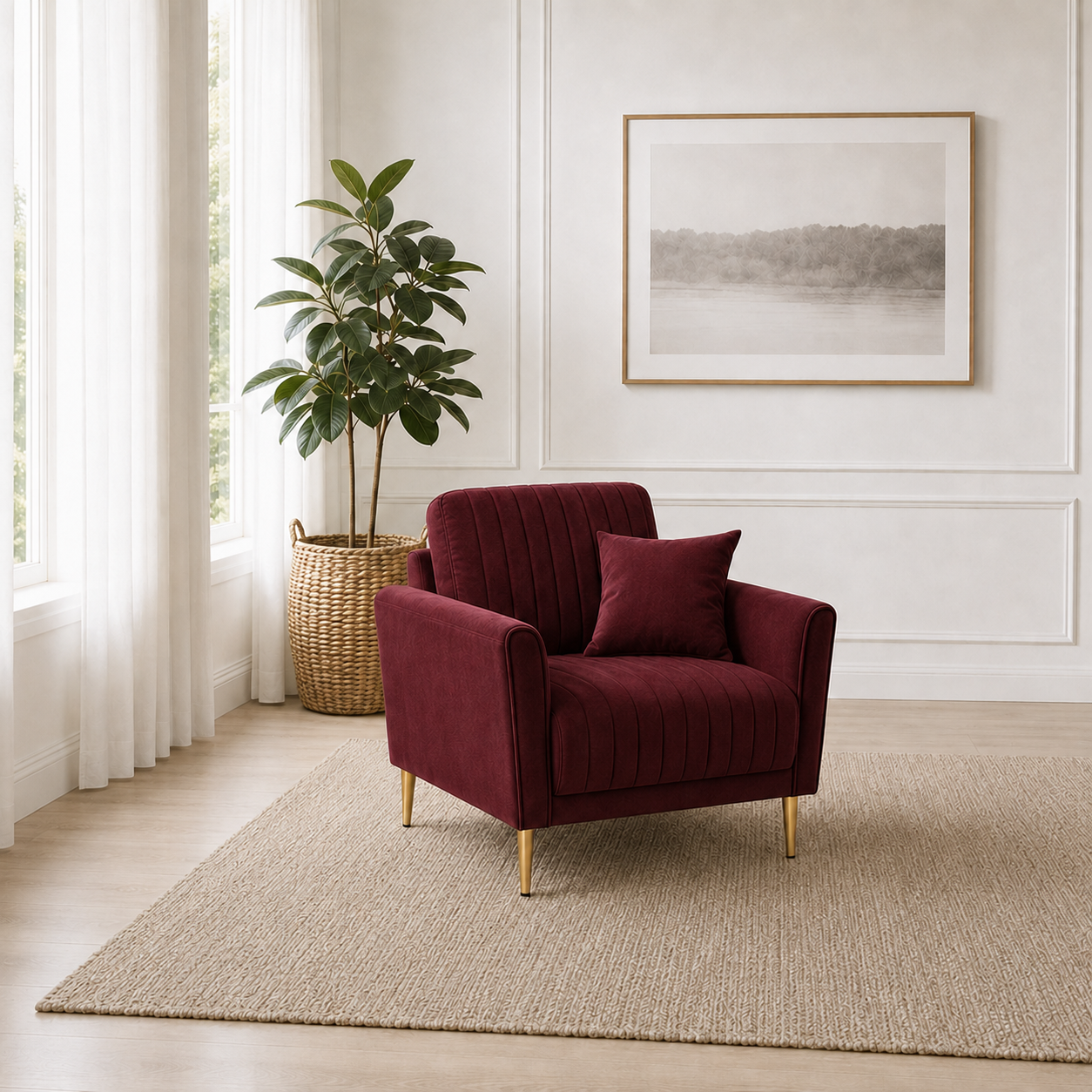 Plush 3+2+1 Sofa Set, 1 seater, red, room view