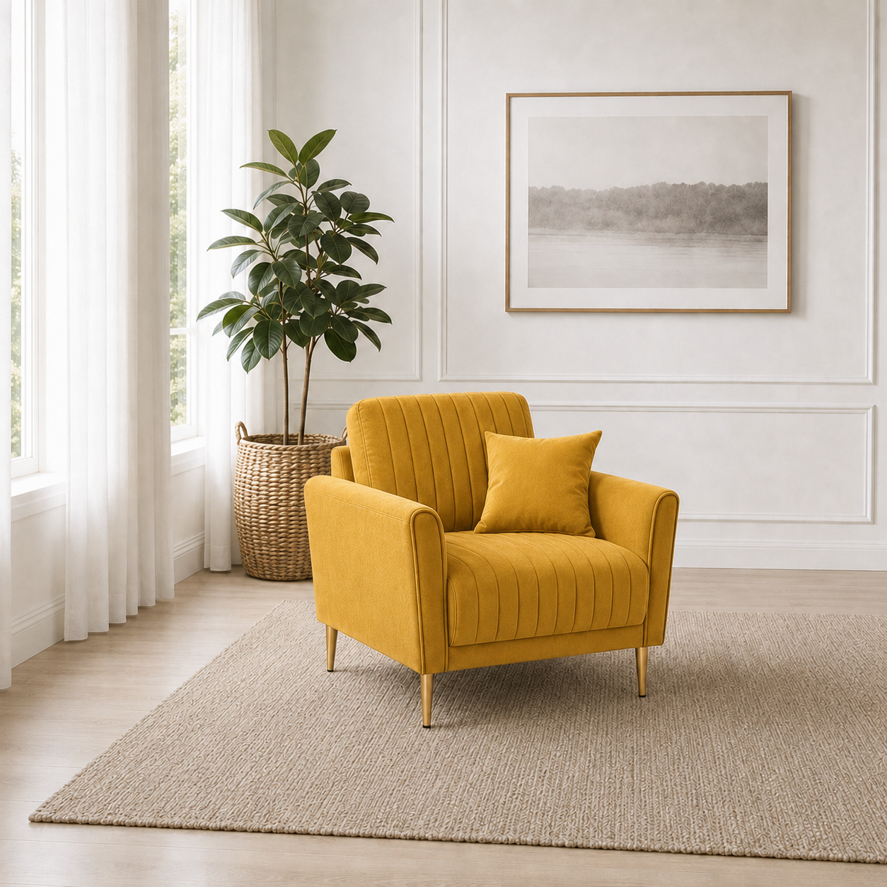 Plush 3+2+1 Sofa Set, 1 seater, yellow, room view