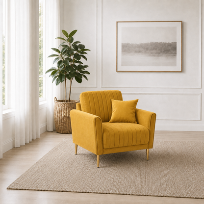 Plush 3+2+1 Sofa Set, 1 seater, yellow, room view