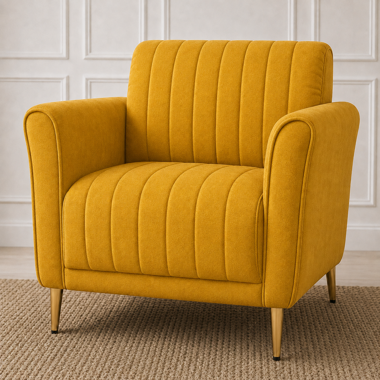 Plush 3+2+1 Sofa Set, 1 seater, yellow, detail view