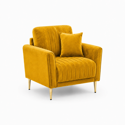 Plush 3+2+1 Sofa Set, 1 seater, yellow, studio view