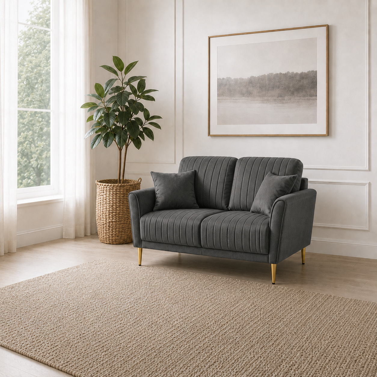 Plush 3+2+1 Sofa Set, 2 seater, grey, room view
