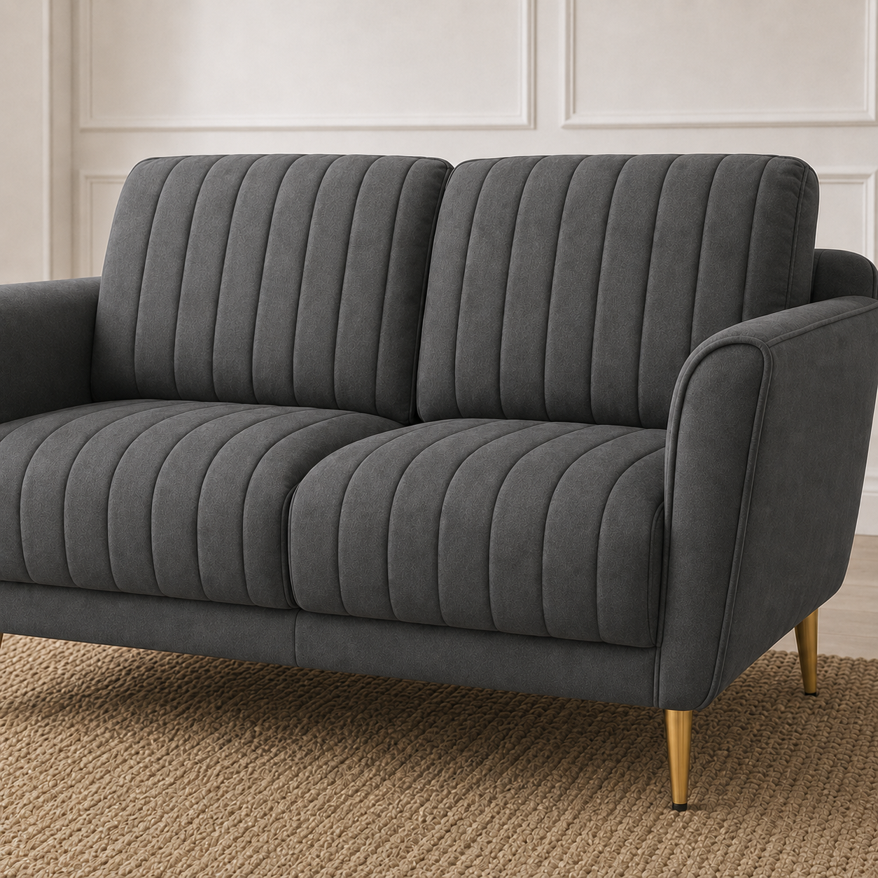 Plush 3+2+1 Sofa Set, 2 seater, grey, detail view