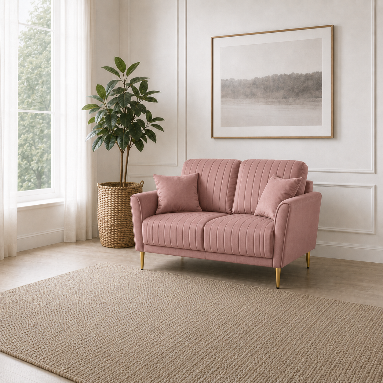 Plush 3+2+1 Sofa Set, 2 seater, pink, room view