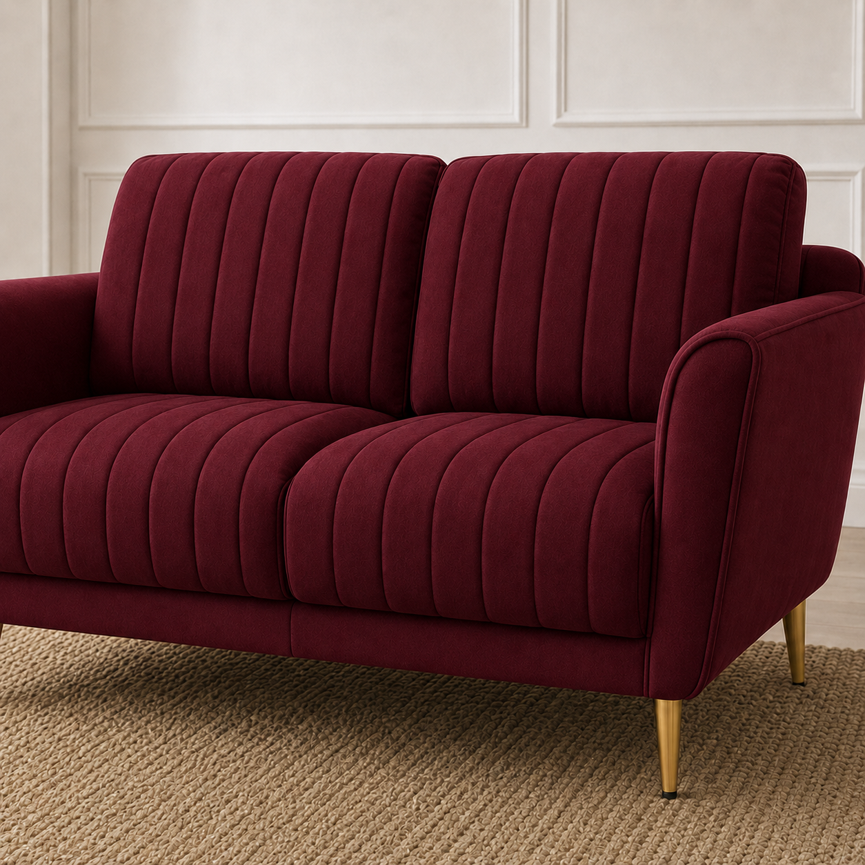 Plush 3+2+1 Sofa Set, 2 seater, red, detail view