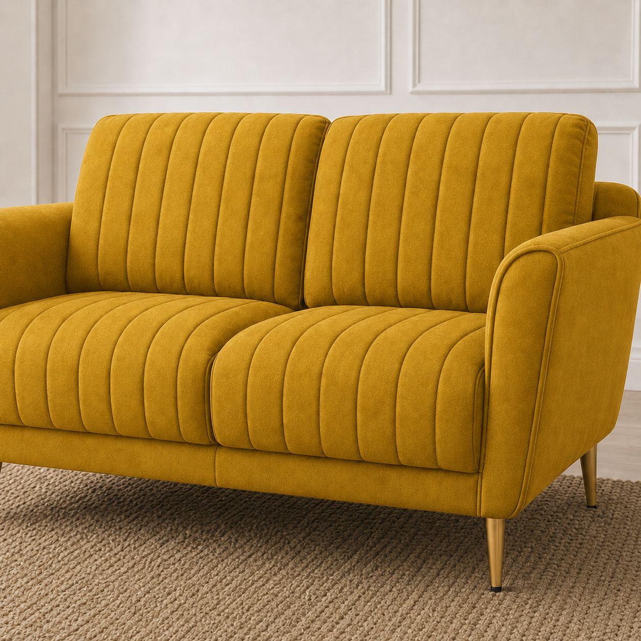 Plush 3+2+1 Sofa Set, 2 seater, yellow, detail view