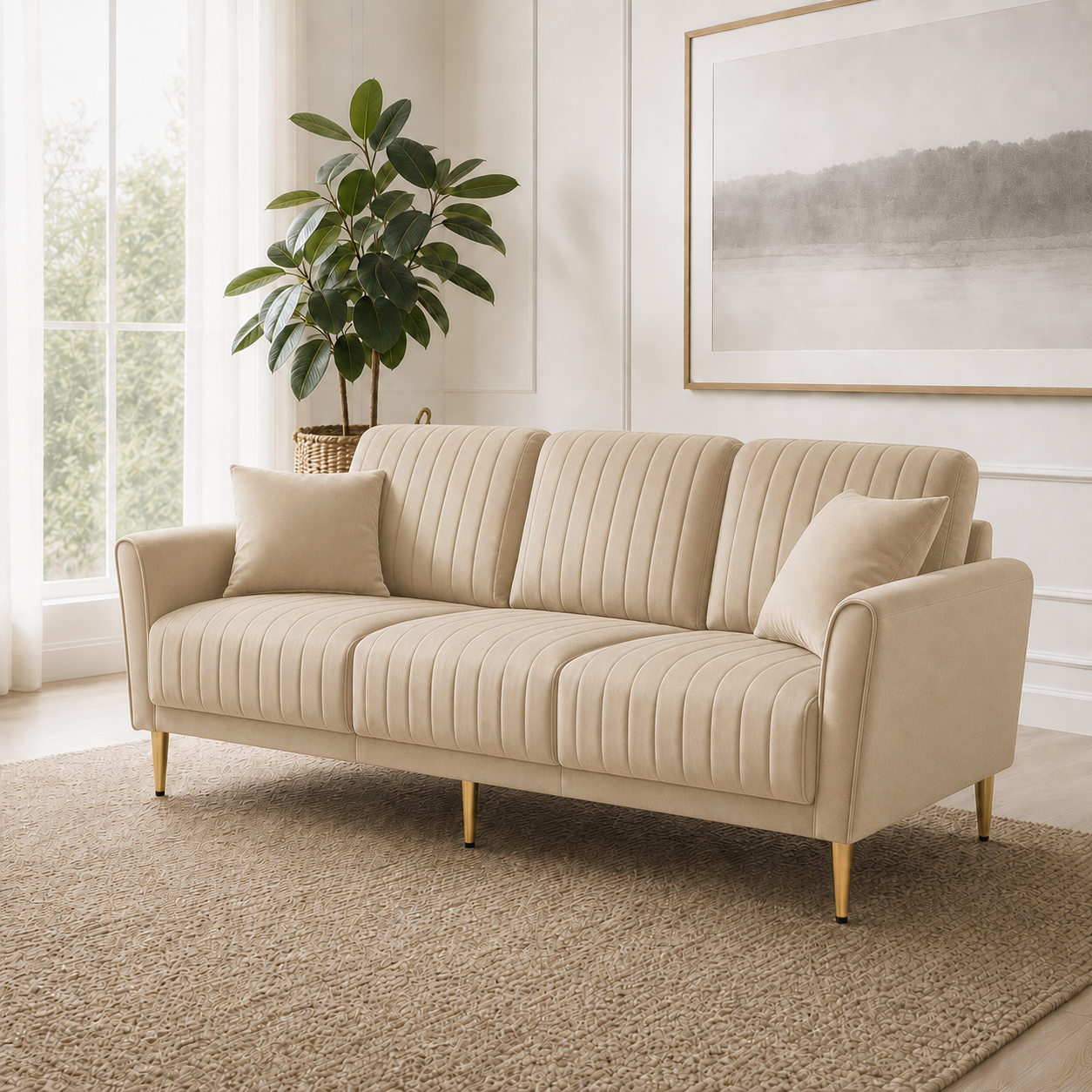 Plush 3+2+1 Sofa Set, 3 seater, beige, room view