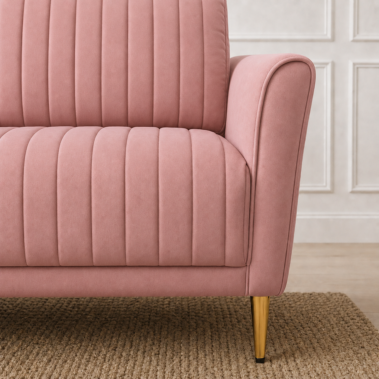 Plush 3+2+1 Sofa Set, 3 seater, pink, detail view