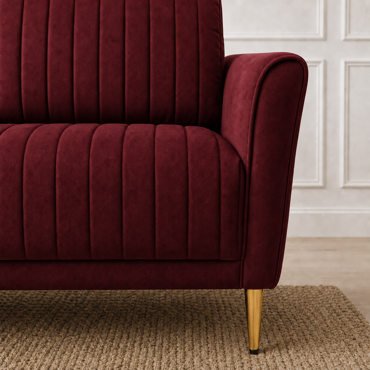 Plush 3+2+1 Sofa Set, 3 seater, red, detail view