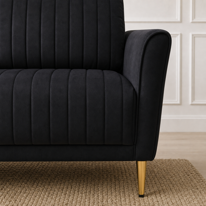 Detail view of Plush - 3+2+1 Sofa Set upholstery, seams, base, and legs