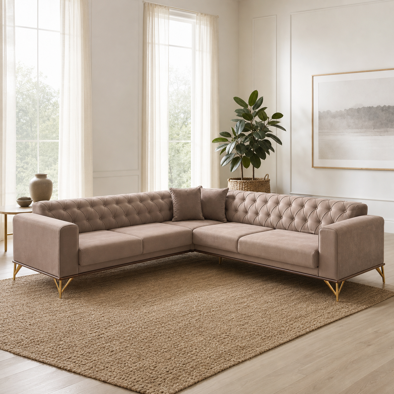 Primo - L shape sectional sofa in the exact upholstery color shown in the source reference, sectional sofa in a modern living room