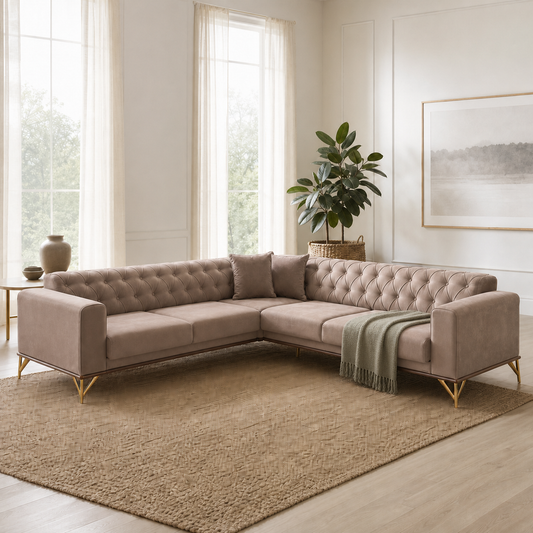 Primo - L shape sectional sofa sectional sofa styled with a sage-green throw