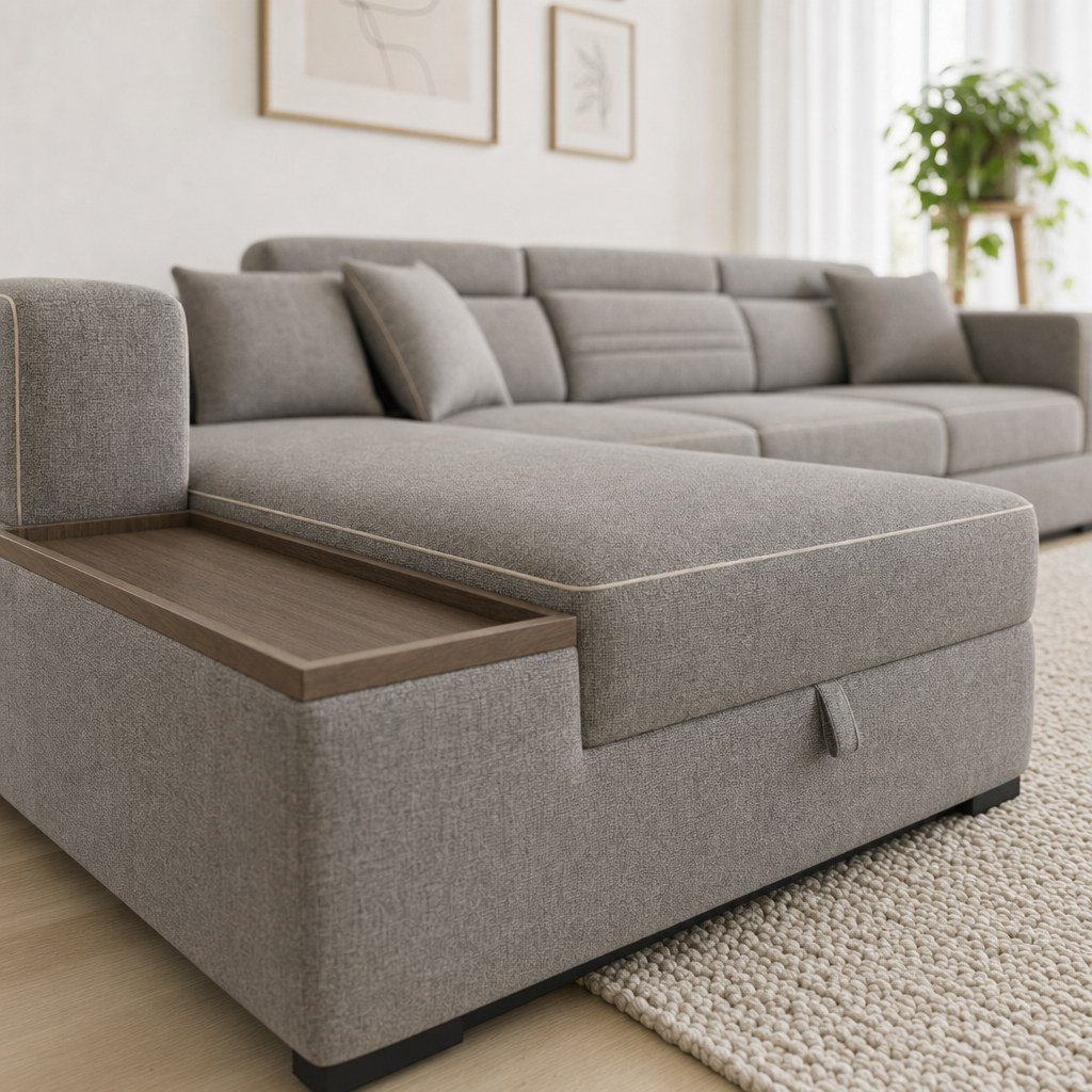 Close-up of the Quest - L shape sectional sofa's upholstery and details