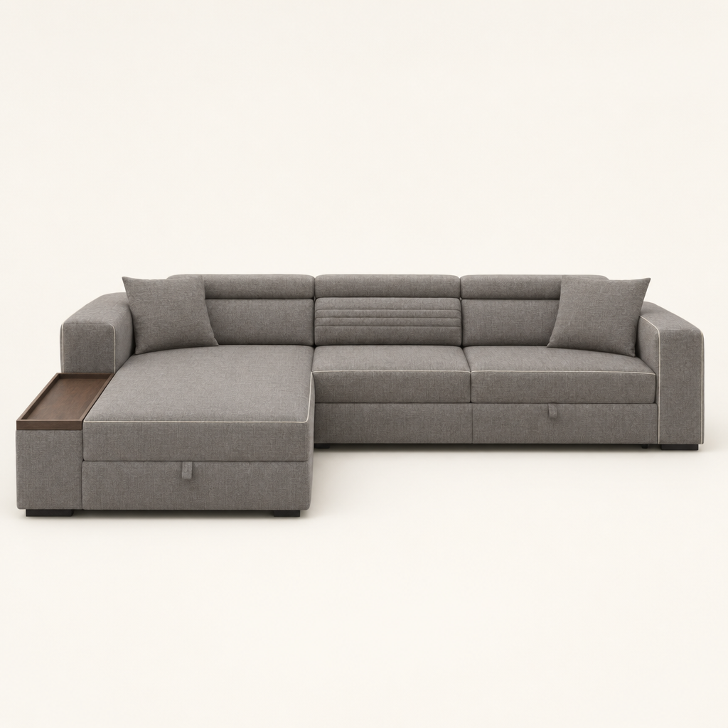 Quest - L shape sectional sofa, front studio view on neutral background