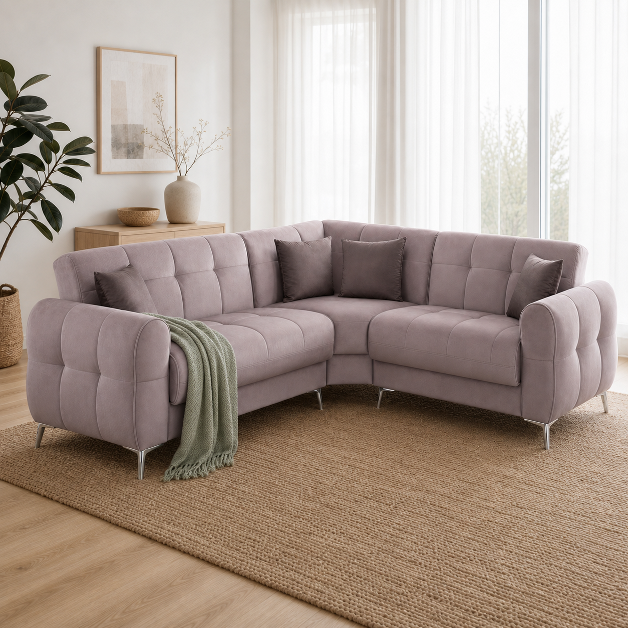 Quill - L shape sectional sofa sectional sofa styled with a sage-green throw