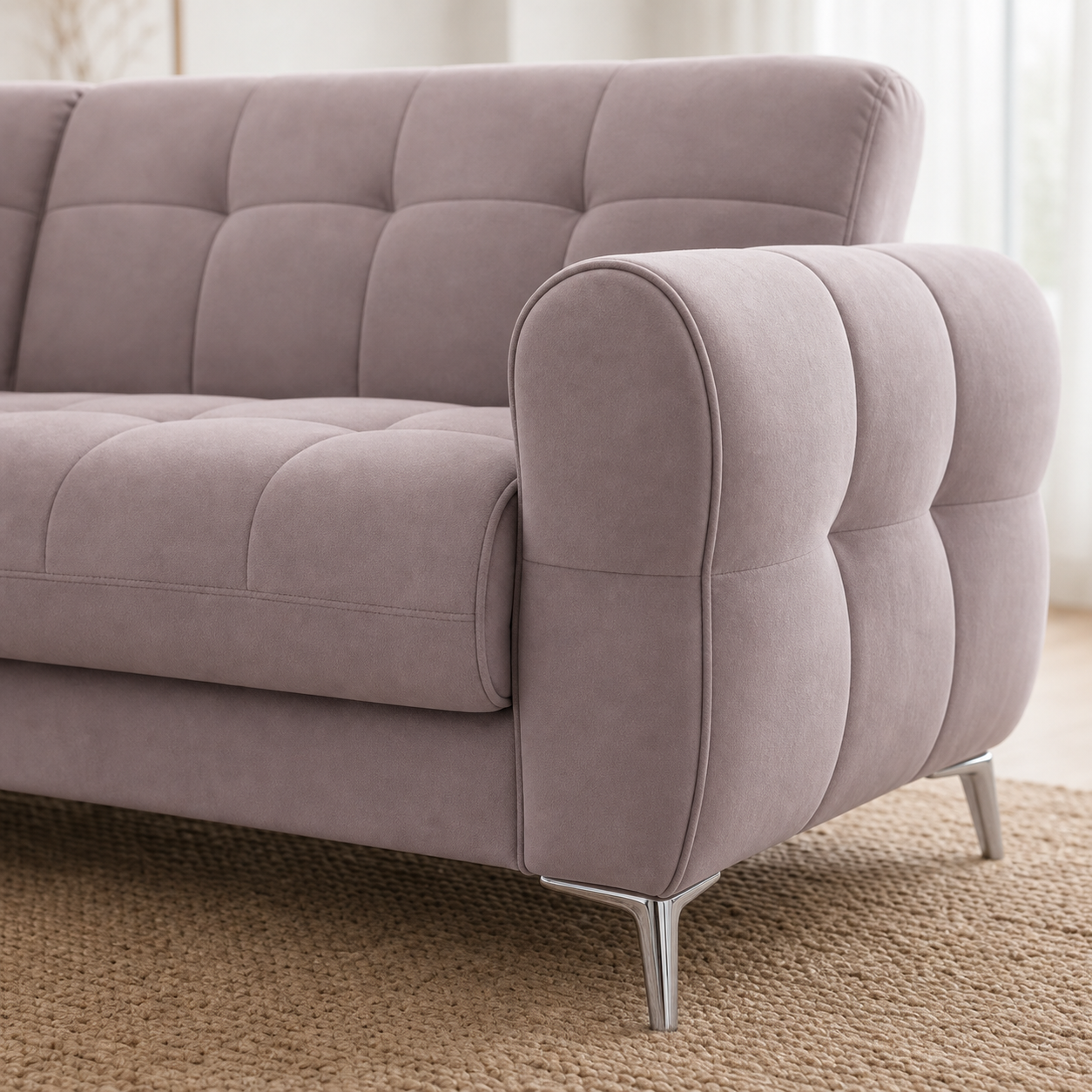 Close-up of the Quill - L shape sectional sofa's upholstery and construction details