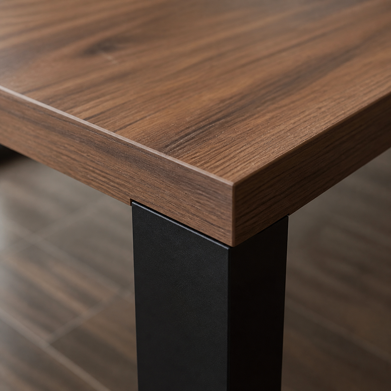 Rex - Wooden Top Dining Table, close tabletop and construction detail