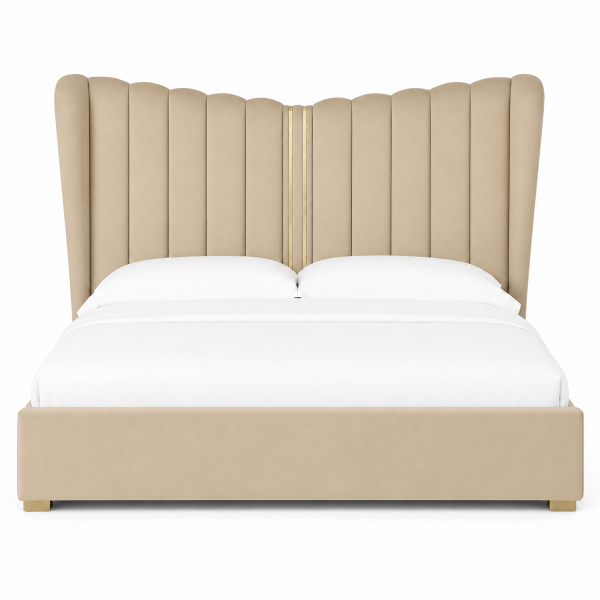 Rey - Bed Beige plain white background view