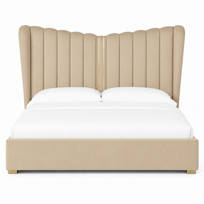 Rey - Bed Beige plain white background view