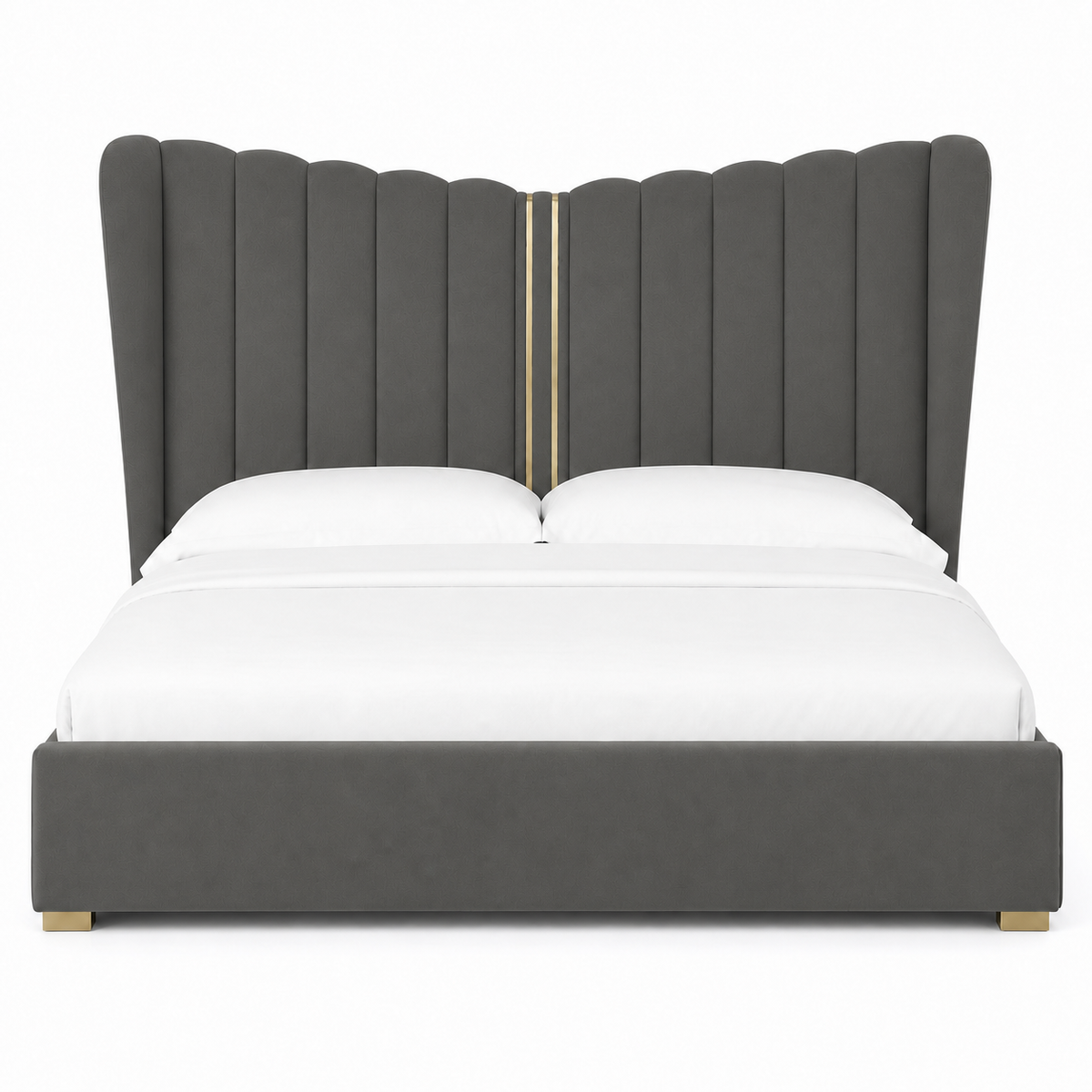 Rey - Bed Grey plain white background view