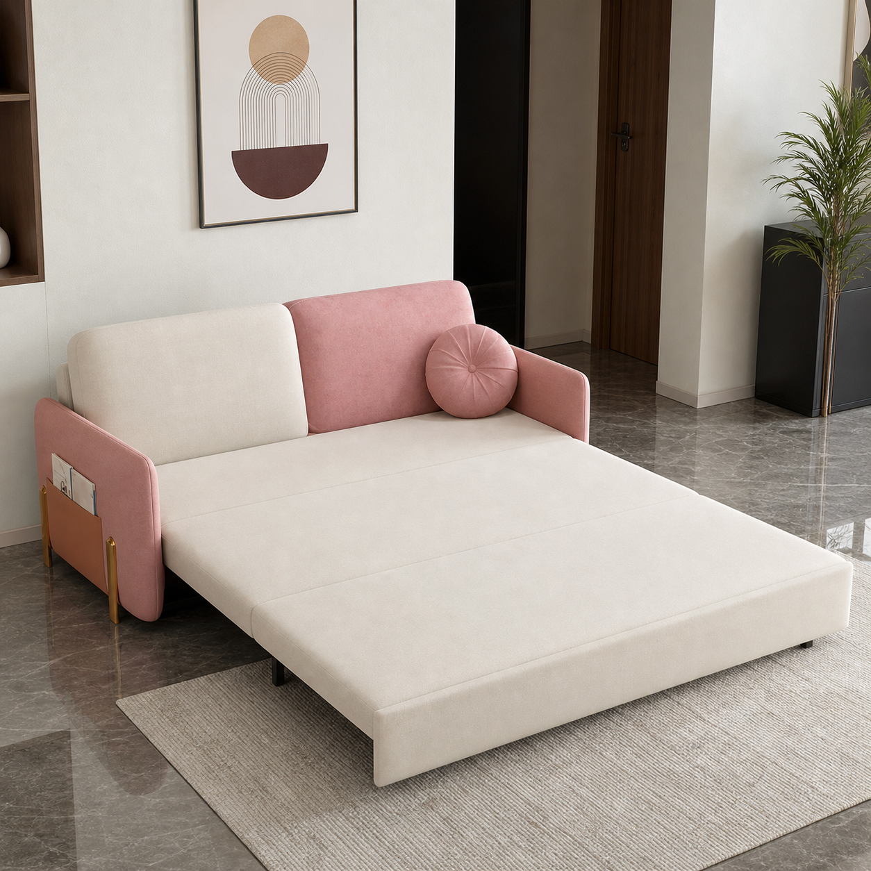 Reyon - Sofa bed, fully open sofa-bed hero in a contemporary living room