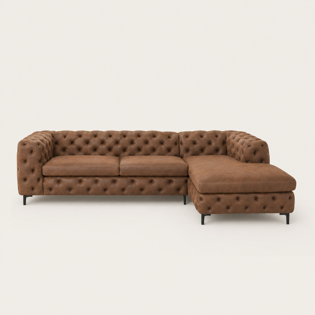 Rhea - L shape sectional sofa, front studio view on neutral background
