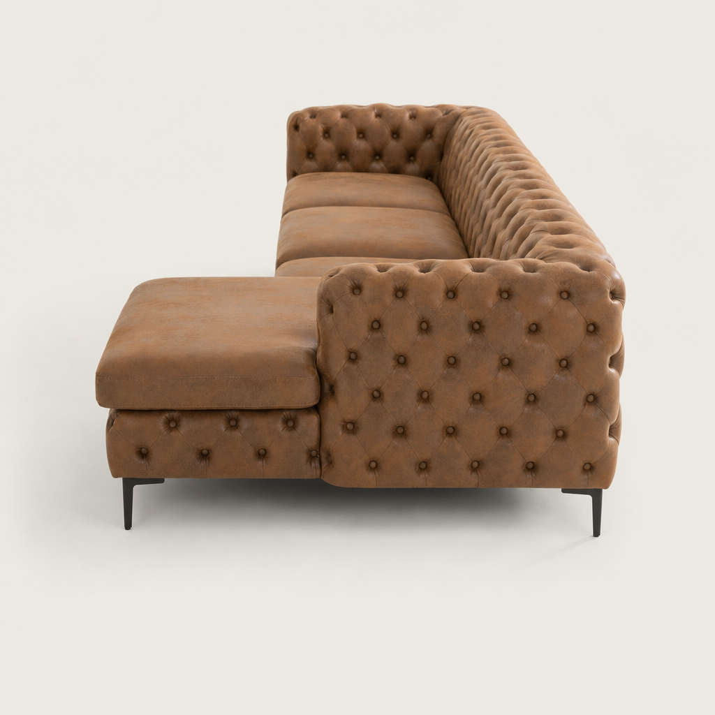 Rhea - L shape sectional sofa, chaise-end profile studio view