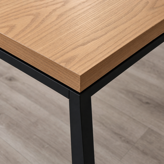 Rune - Wooden Top Dining Table, close tabletop and construction detail