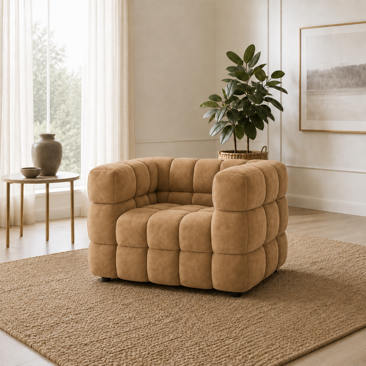 Rust 3+2+1 Sofa Set, 1 seater, beige, room view