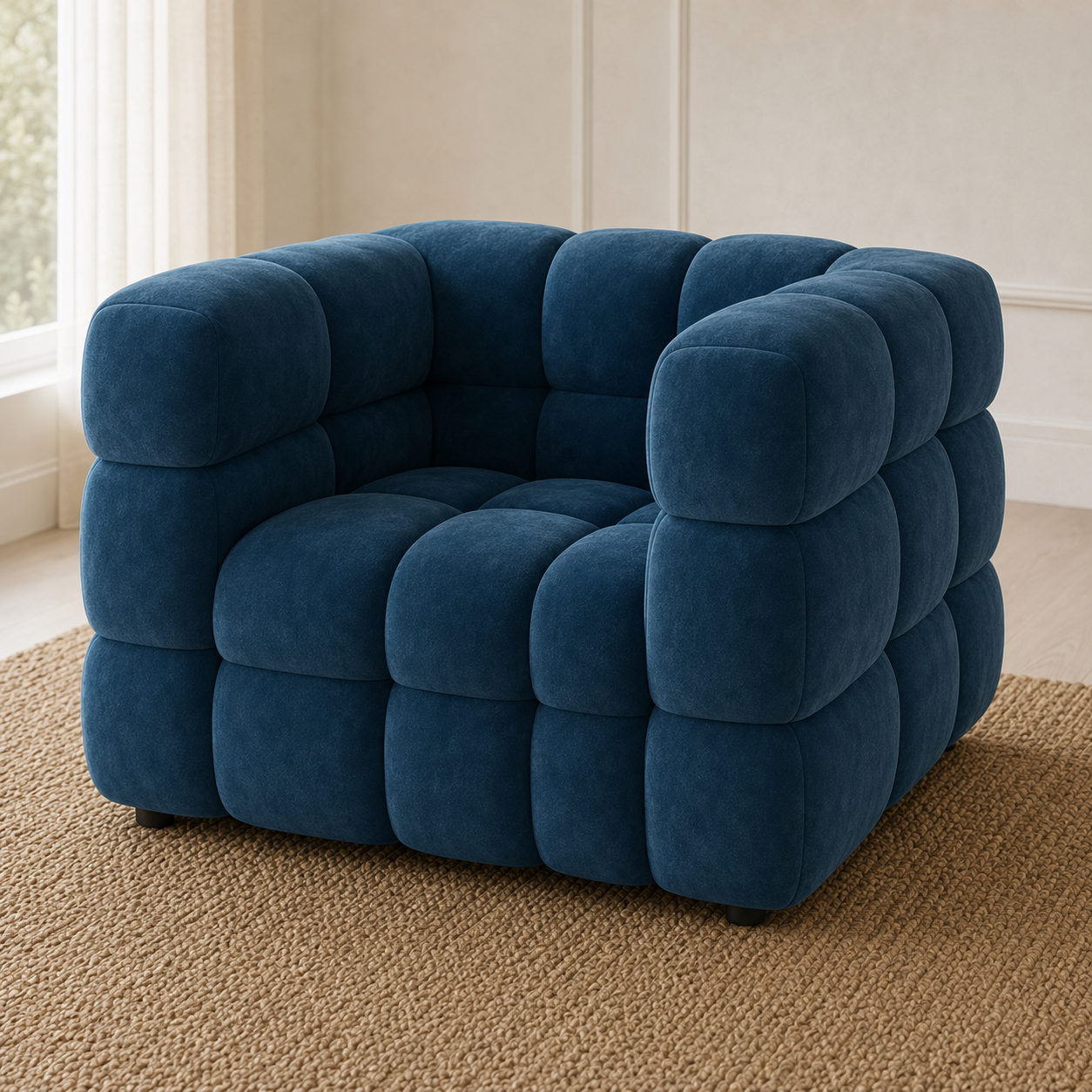 Rust 3+2+1 Sofa Set, 1 seater, blue, detail view