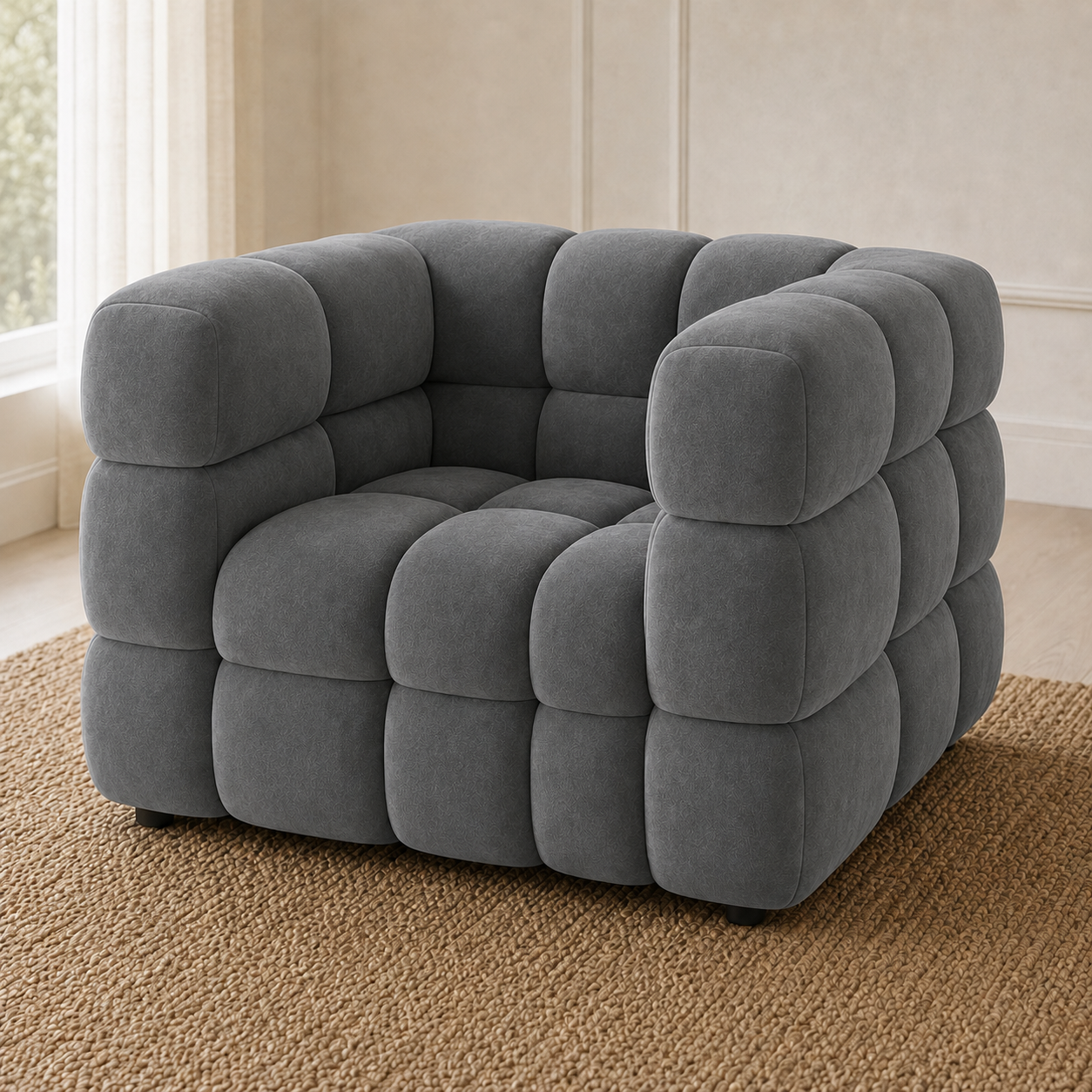 Rust 3+2+1 Sofa Set, 1 seater, grey, detail view