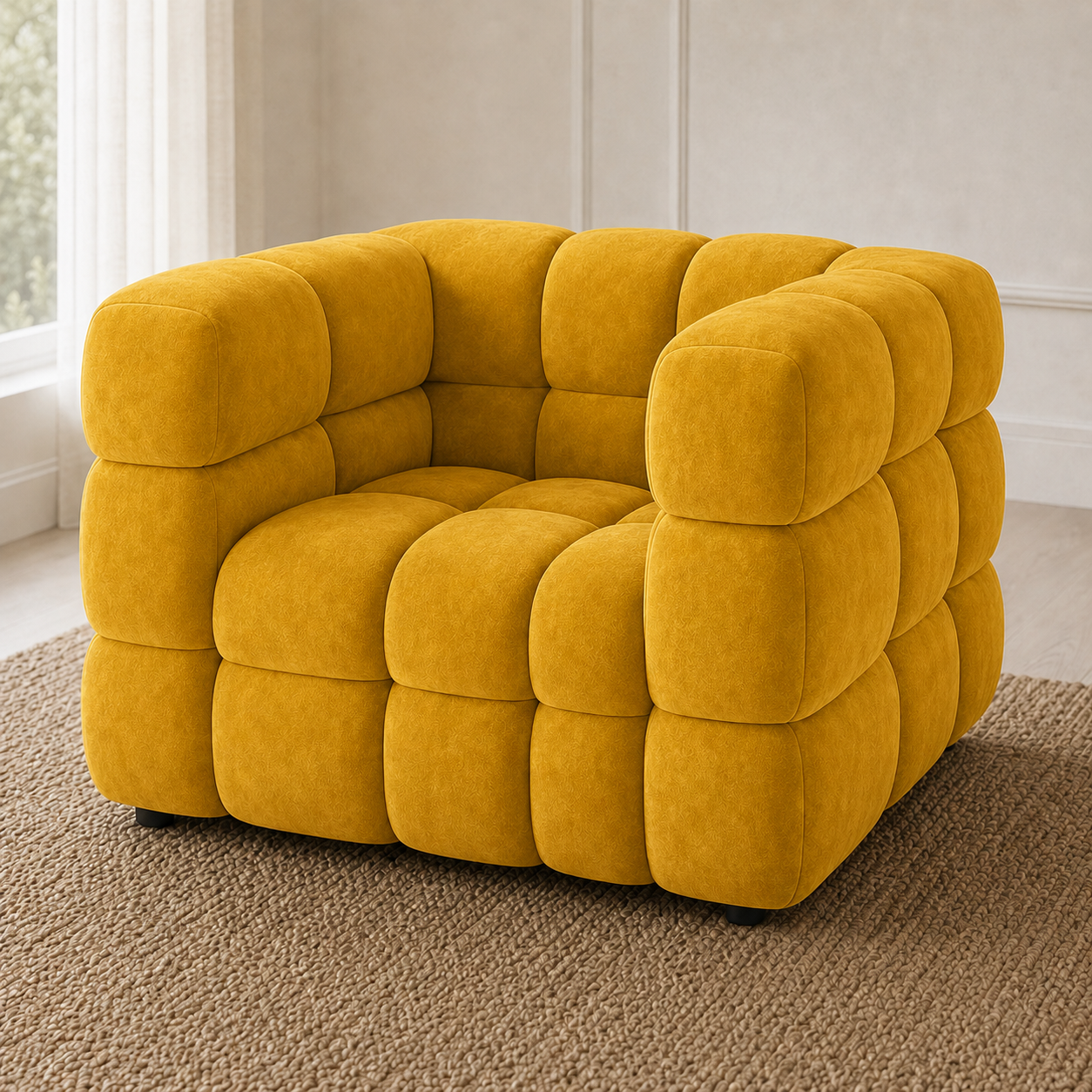 Rust 3+2+1 Sofa Set, 1 seater, yellow, detail view