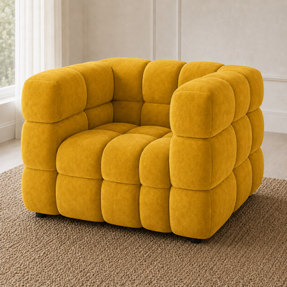 Rust 3+2+1 Sofa Set, 1 seater, yellow, detail view