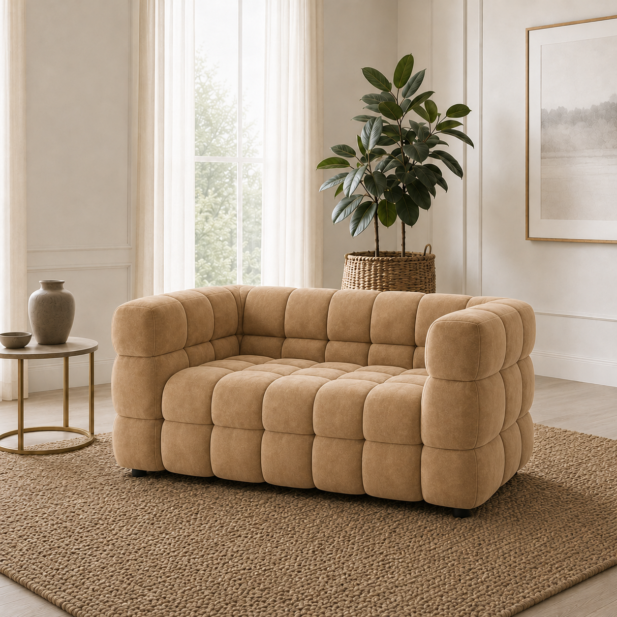 Rust 3+2+1 Sofa Set, 2 seater, beige, room view