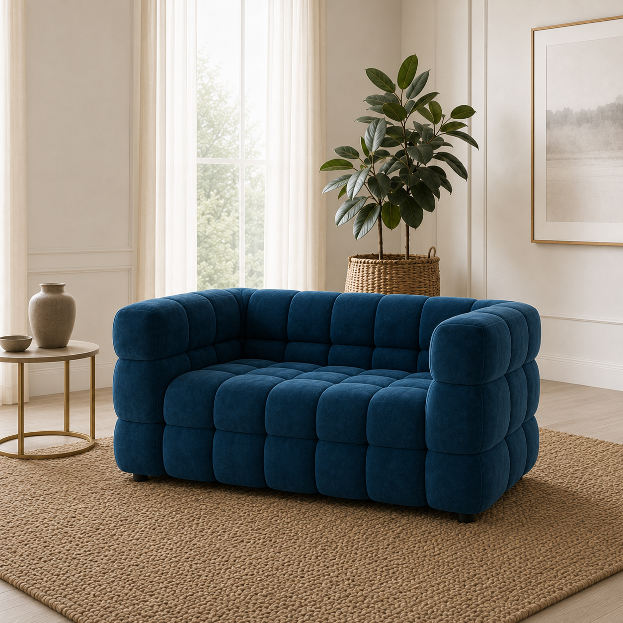 Rust 3+2+1 Sofa Set, 2 seater, blue, room view