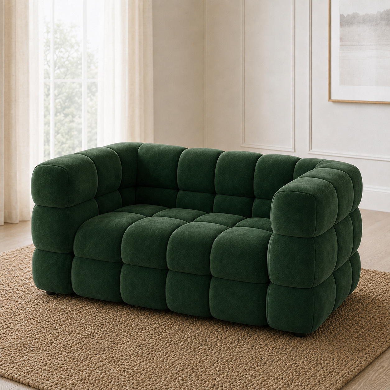 Rust 3+2+1 Sofa Set, 2 seater, green, detail view