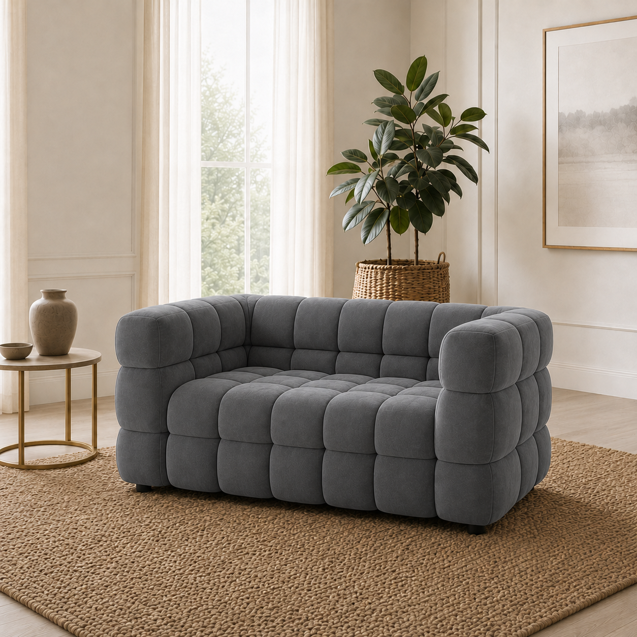 Rust 3+2+1 Sofa Set, 2 seater, grey, room view