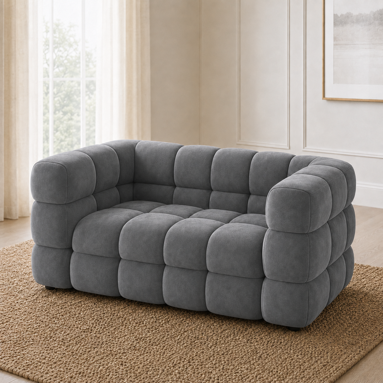 Rust 3+2+1 Sofa Set, 2 seater, grey, detail view