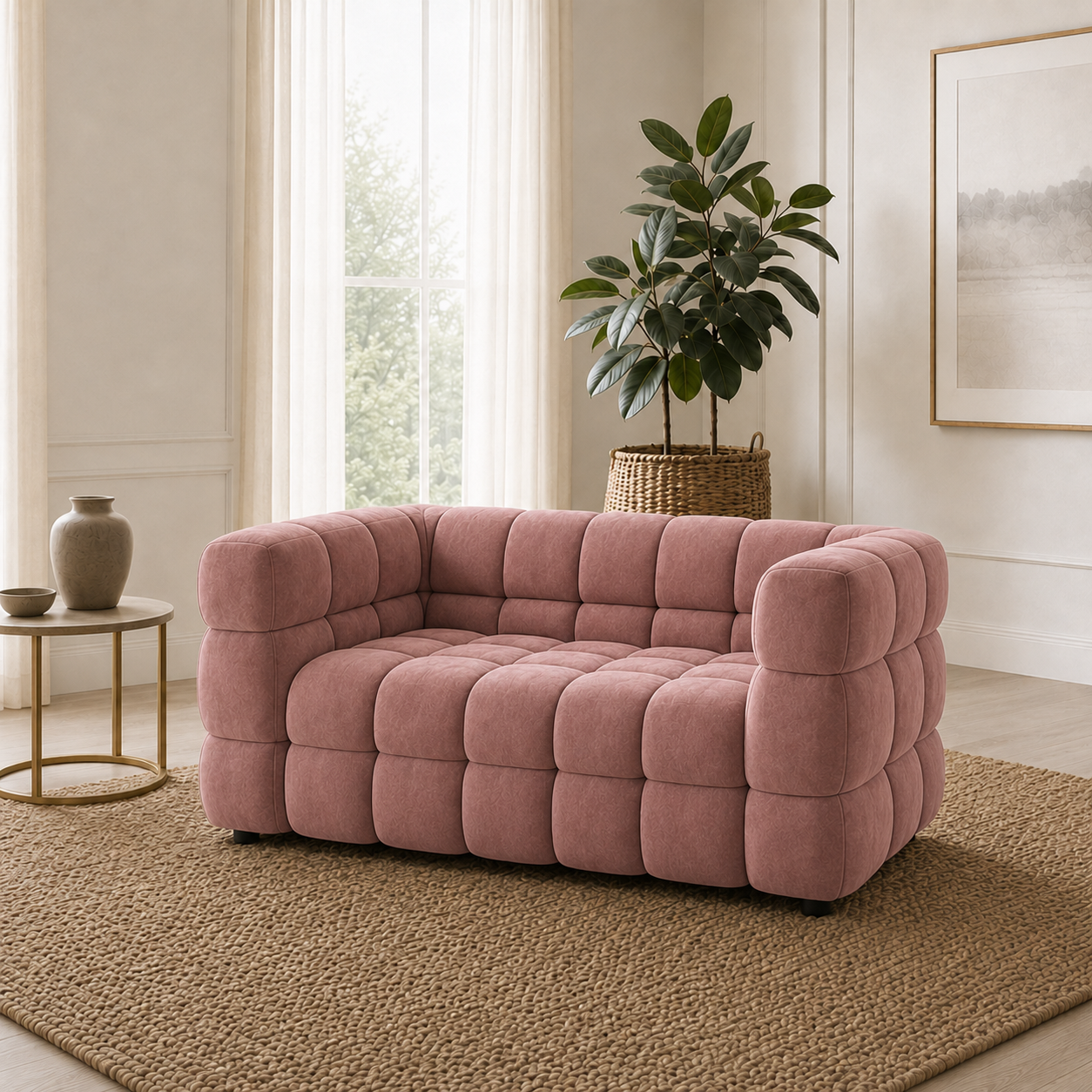 Rust 3+2+1 Sofa Set, 2 seater, pink, room view