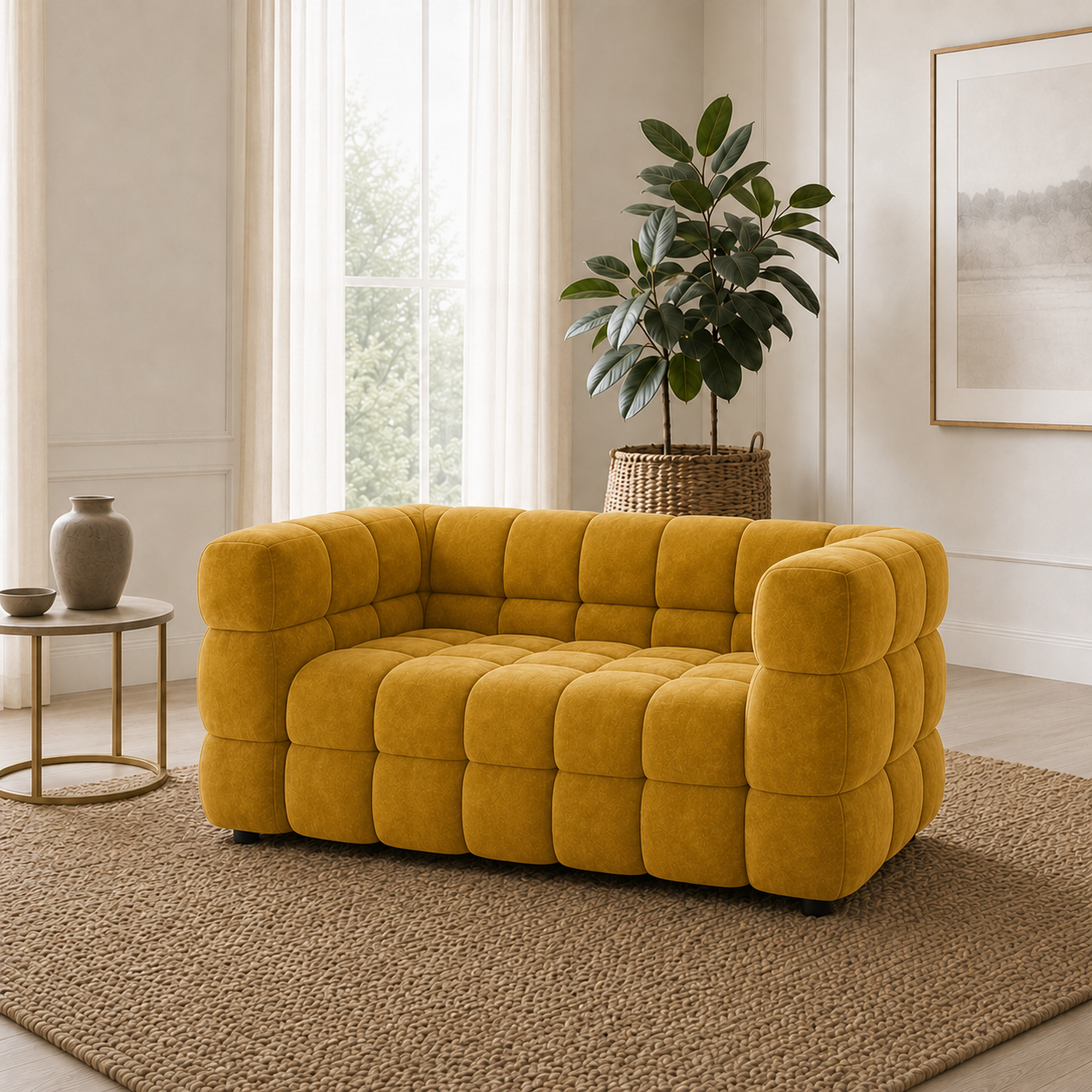 Rust 3+2+1 Sofa Set, 2 seater, yellow, room view