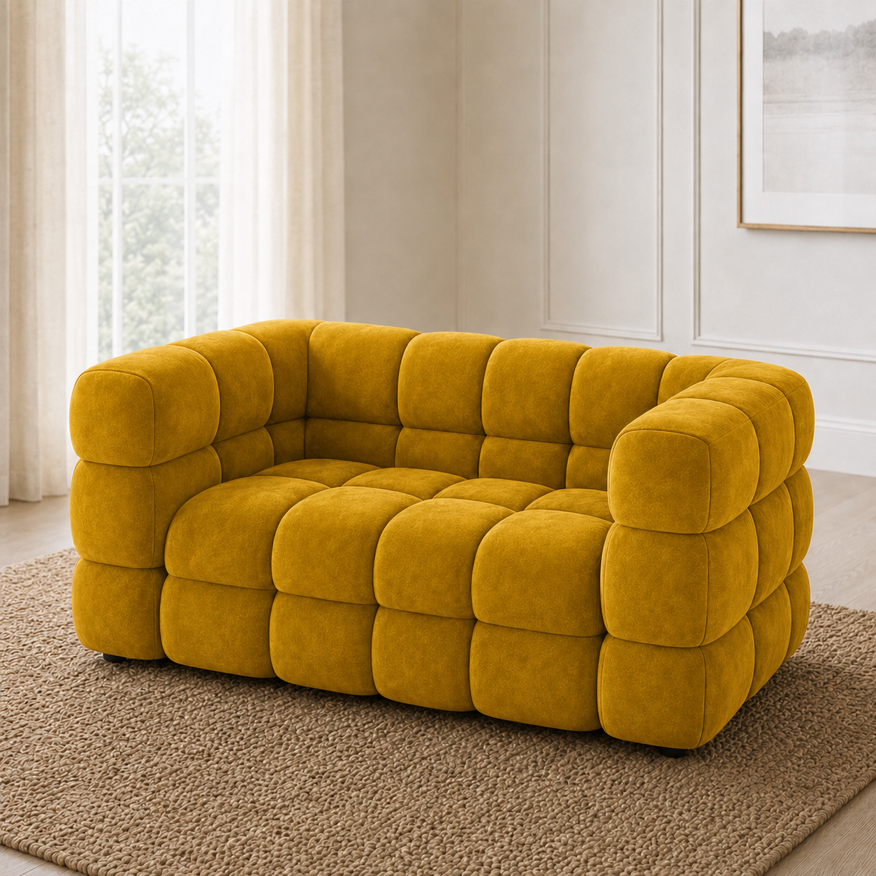 Rust 3+2+1 Sofa Set, 2 seater, yellow, detail view