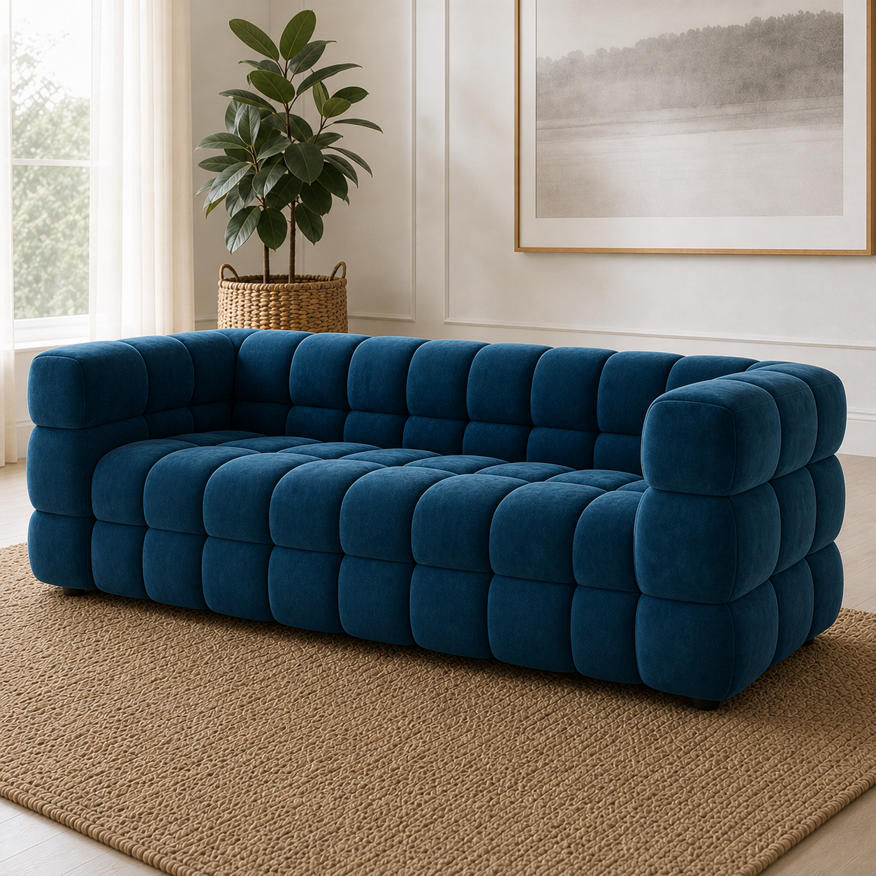 Rust 3+2+1 Sofa Set, 3 seater, blue, room view